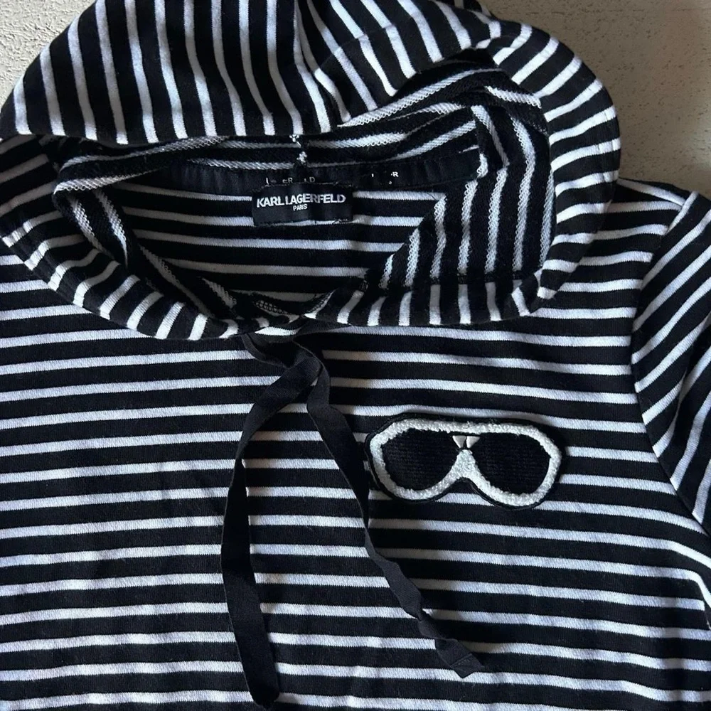 Karl Lagerfeld Striped Hoodie – XS – Iconic Sunglasses Embroidery – Super Soft!
